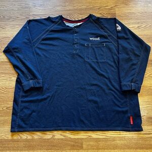 Bulwark FR Mens Size 3XL Long Sleeve Work T Shirt IQ Series Navy